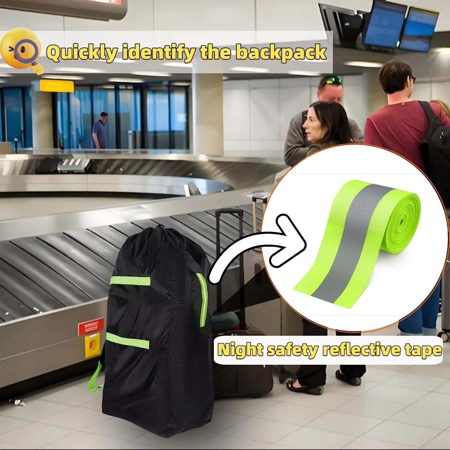 Stroller Travel Bag for Airplane Gate Check with Reflective Safety Strips 46''*21''*13'' Waterproof Tear-Resistant Oxford, Adjustable Padded Straps & Dual Drawstring Closure Fits Most Strollers, Black