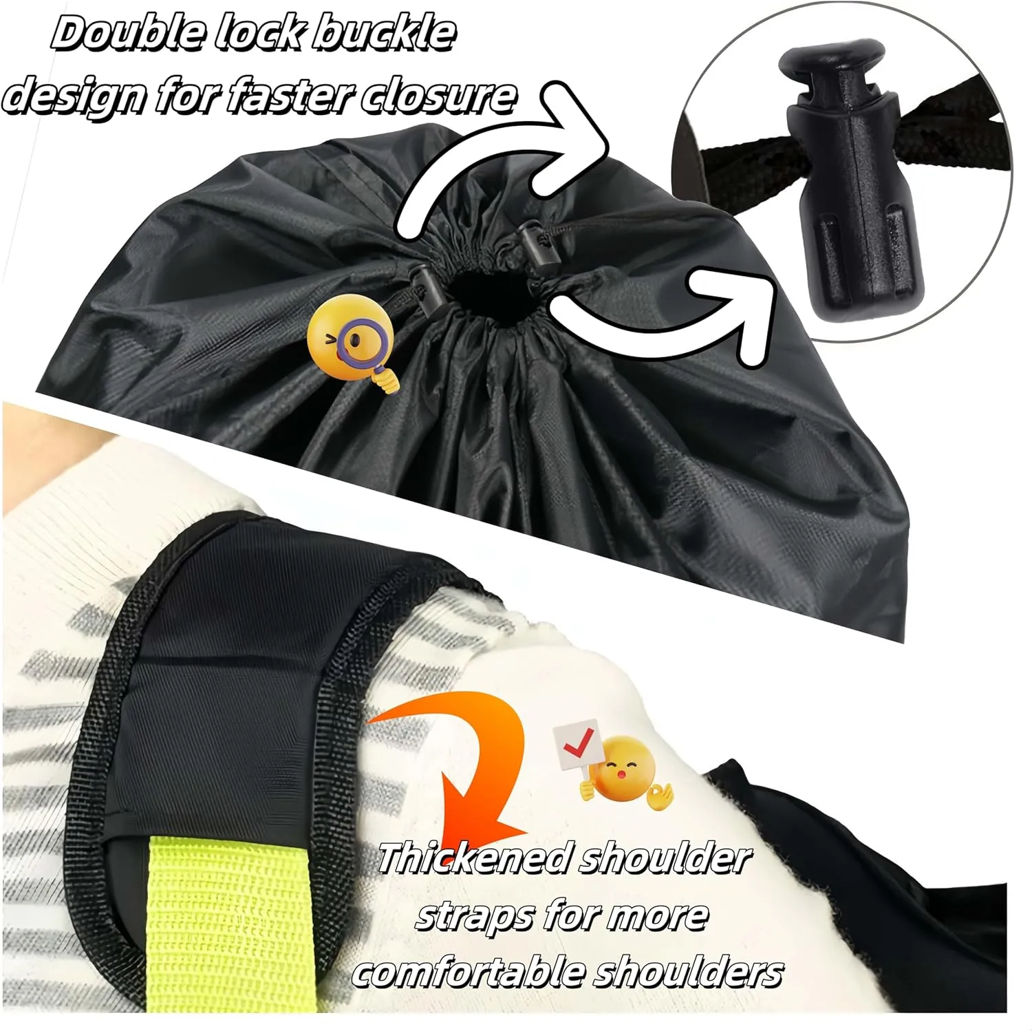 Stroller Travel Bag for Airplane Gate Check with Reflective Safety Strips 46''*21''*13'' Waterproof Tear-Resistant Oxford, Adjustable Padded Straps & Dual Drawstring Closure Fits Most Strollers, Black