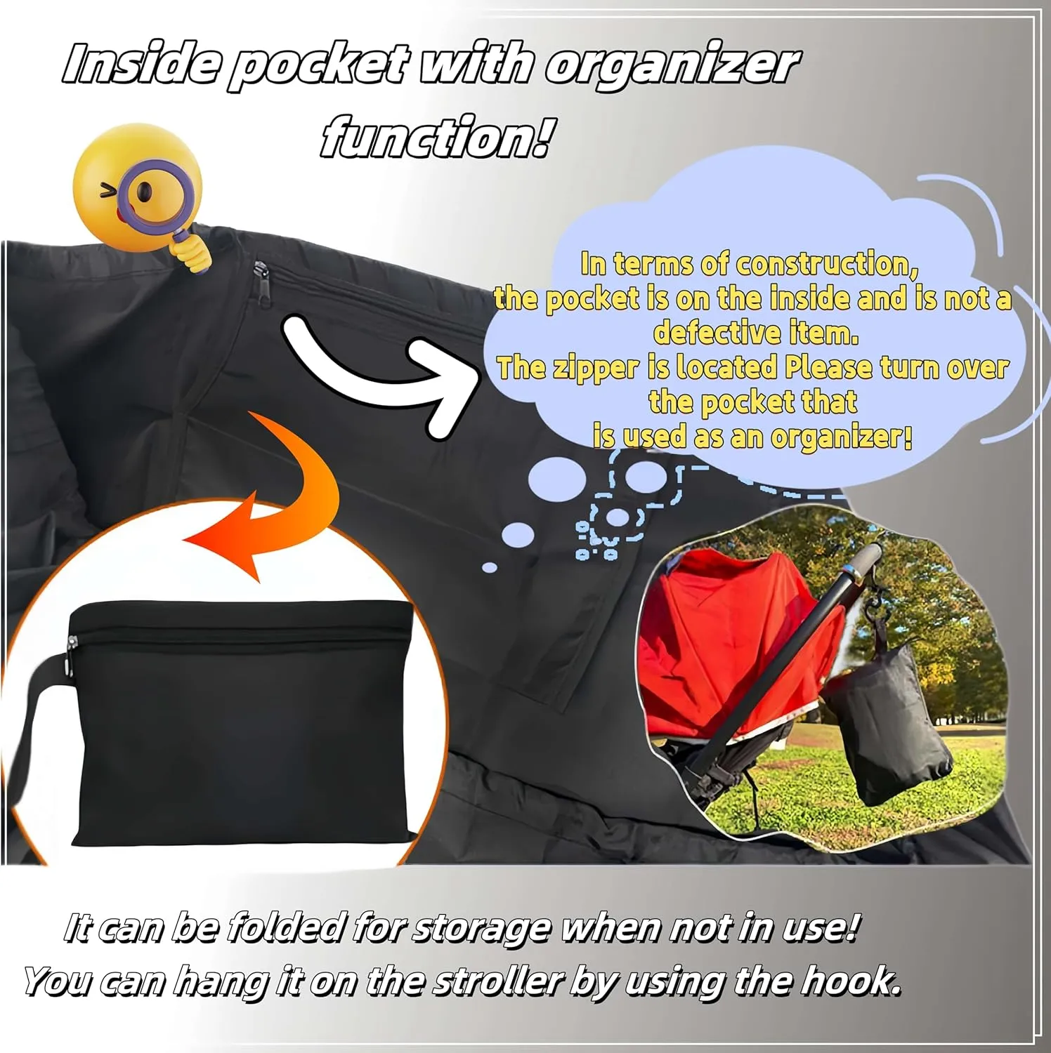 Stroller Travel Bag for Airplane Gate Check with Reflective Safety Strips 46''*21''*13'' Waterproof Tear-Resistant Oxford, Adjustable Padded Straps & Dual Drawstring Closure Fits Most Strollers, Black