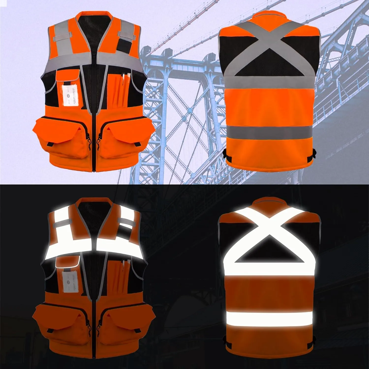 Surveyor Safety Vest for Men with 16 Pockets-Hi Vis Reflective Vest with Padded Neck Fishing Tactical Vest