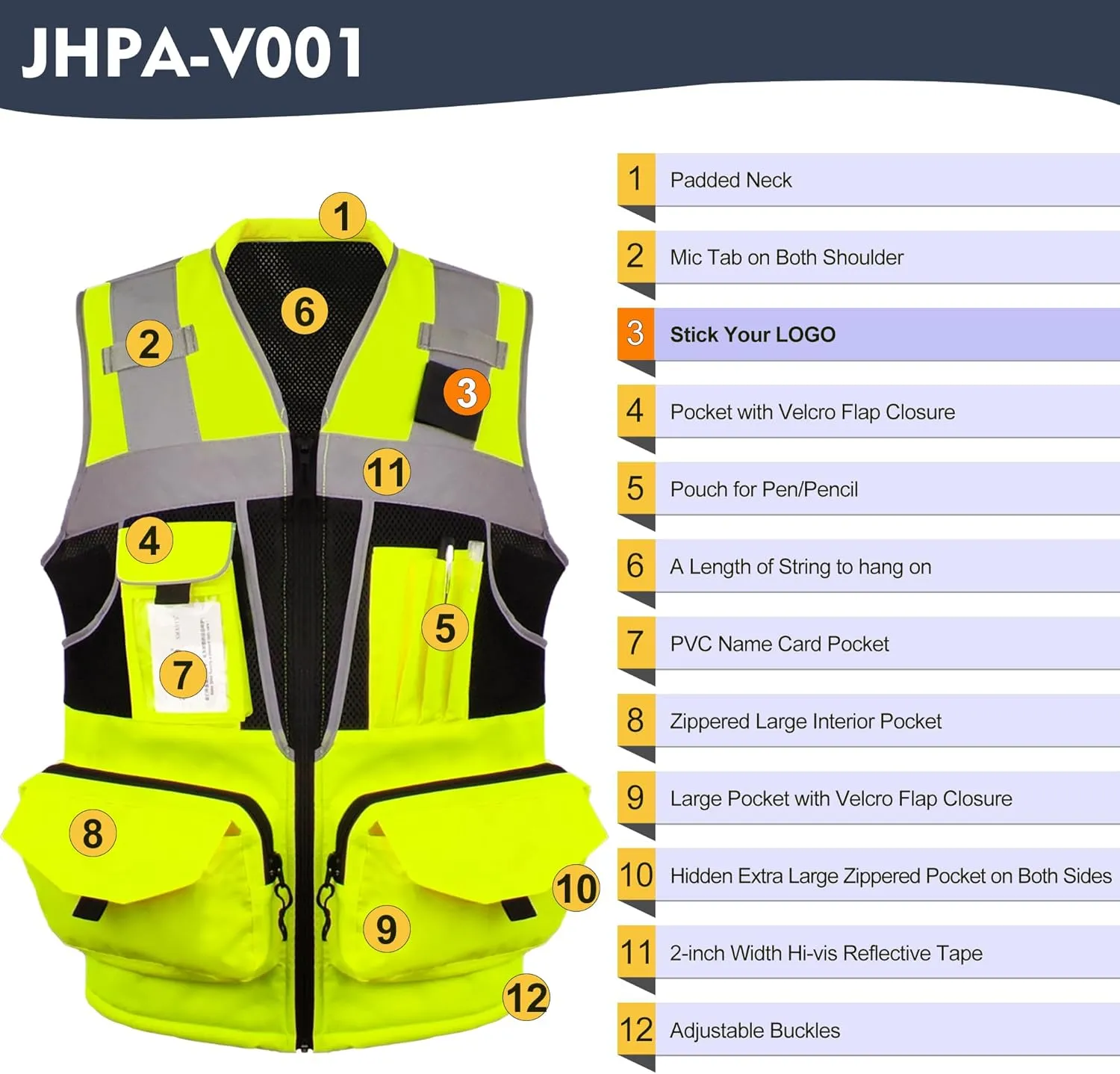 Surveyor Safety Vest for Men with 16 Pockets-Hi Vis Reflective Vest with Padded Neck Fishing Tactical Vest