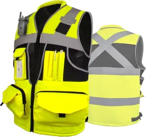 Surveyor Safety Vest for Men with 16 Pockets-Hi Vis Reflective Vest with Padded Neck Fishing Tactical Vest