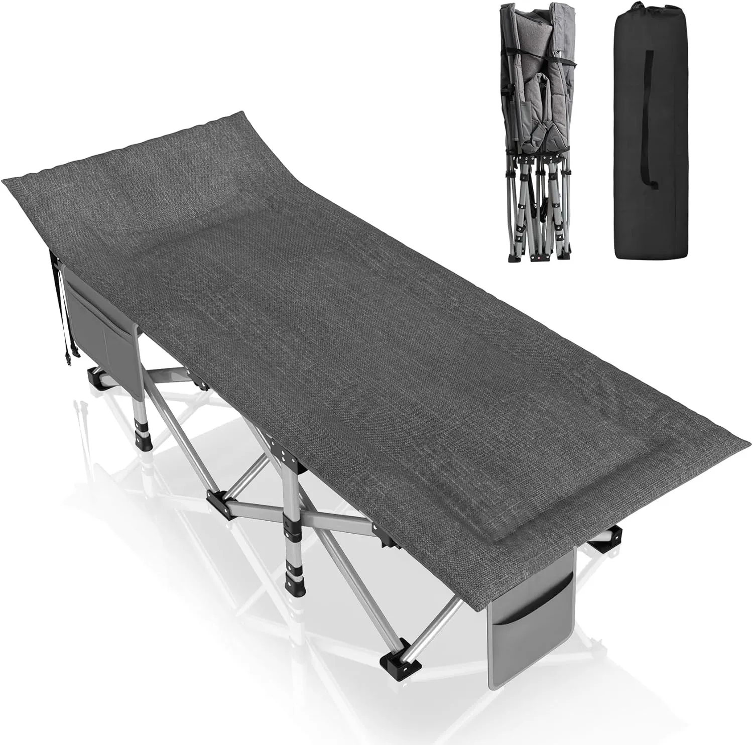 Suteck Camping Cot, Sleeping Cot Bed for Adults Portable Folding Outdoor Cots for Camping W/Build-in Soft Cotton Pad and Carry Bag for Home Office Nap Beach Travel, 500LBS