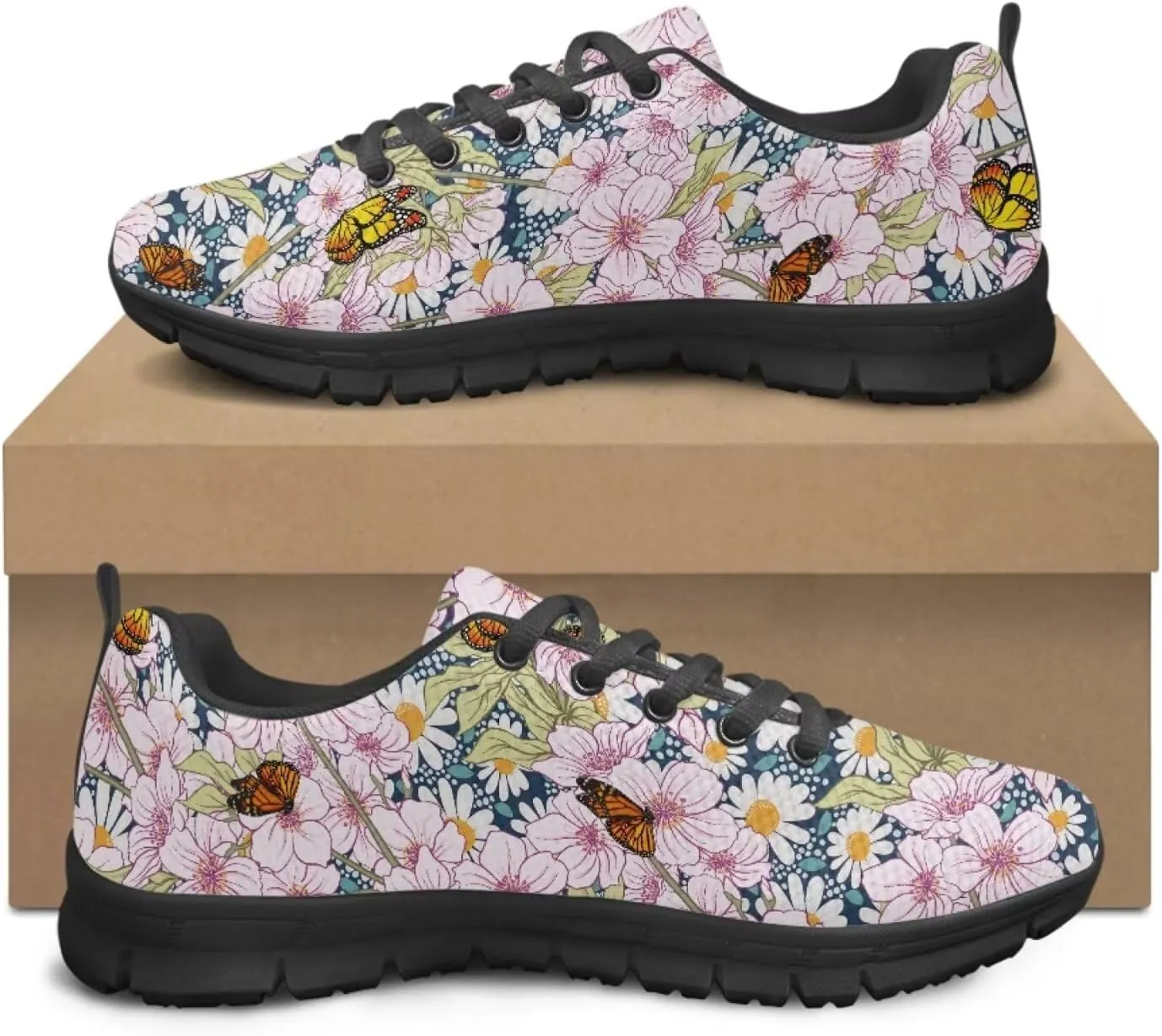 SYtrade Fashion Tennis Shoes for Women Print Slip On Running Sneakers Flat Canvas Shoes Black Sole