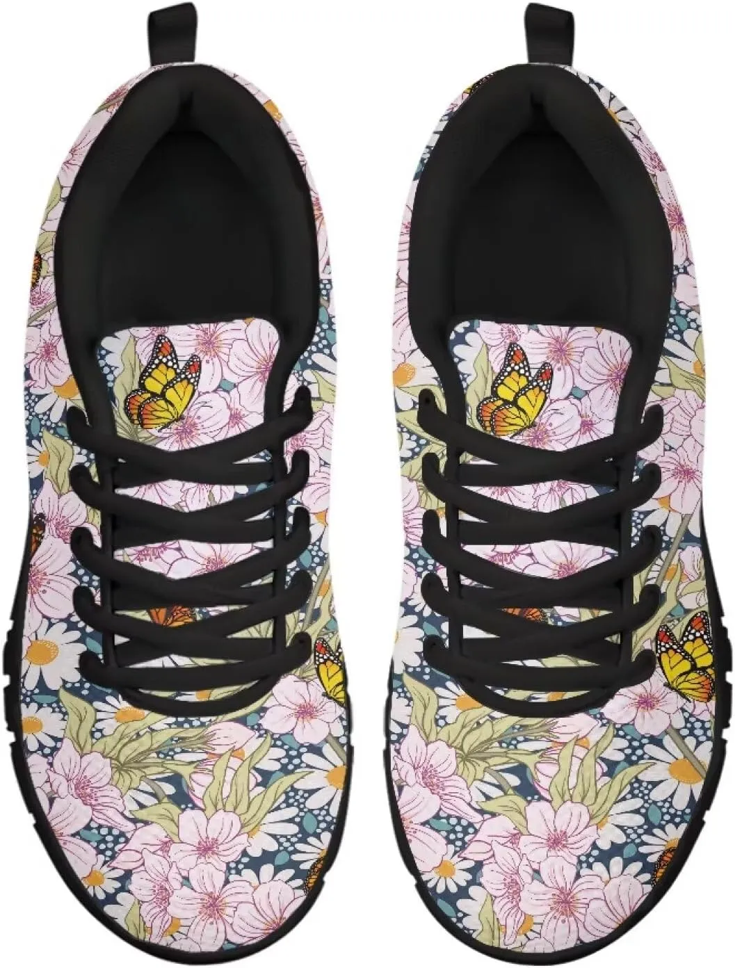 SYtrade Fashion Tennis Shoes for Women Print Slip On Running Sneakers Flat Canvas Shoes Black Sole