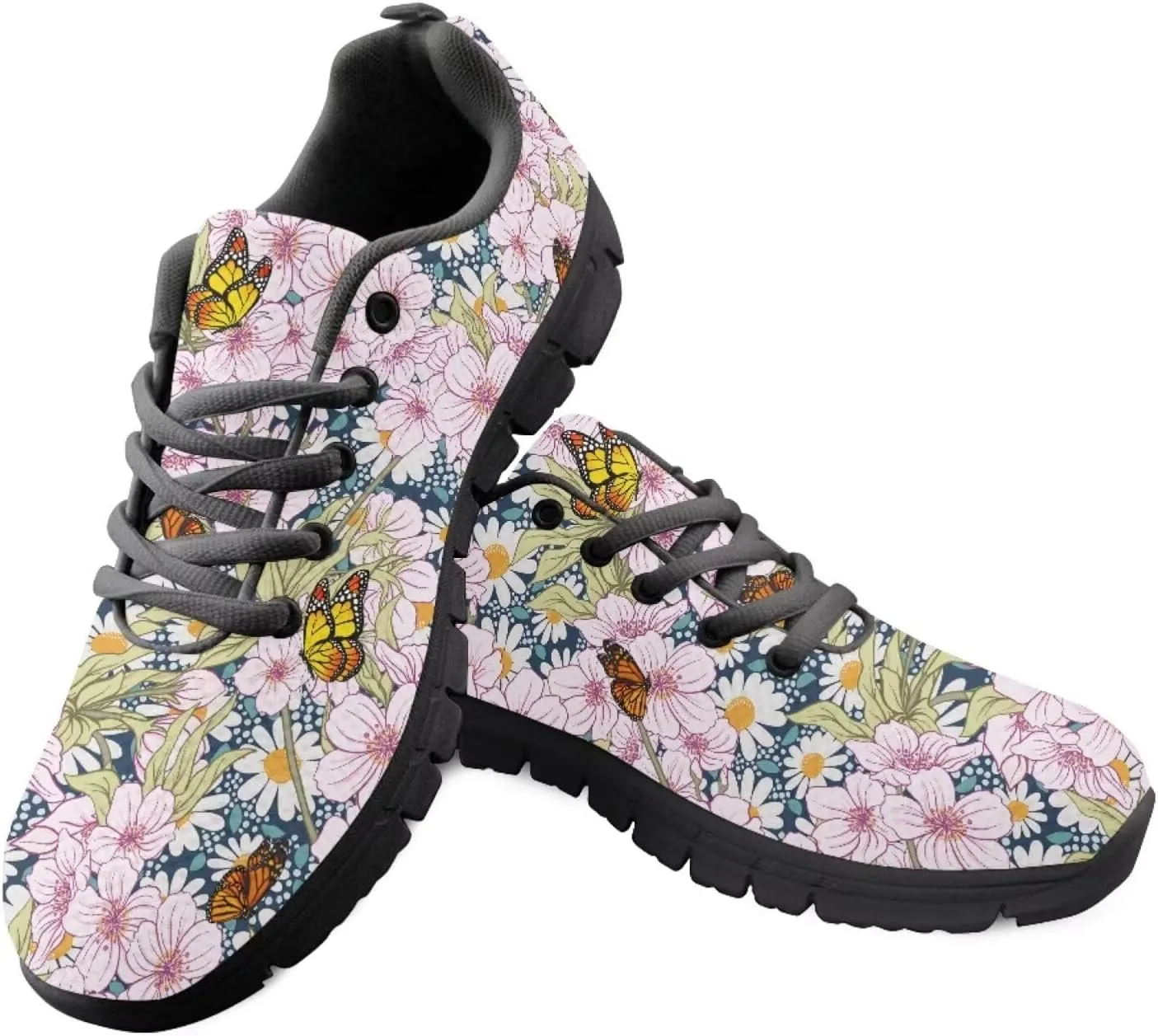 SYtrade Fashion Tennis Shoes for Women Print Slip On Running Sneakers Flat Canvas Shoes Black Sole