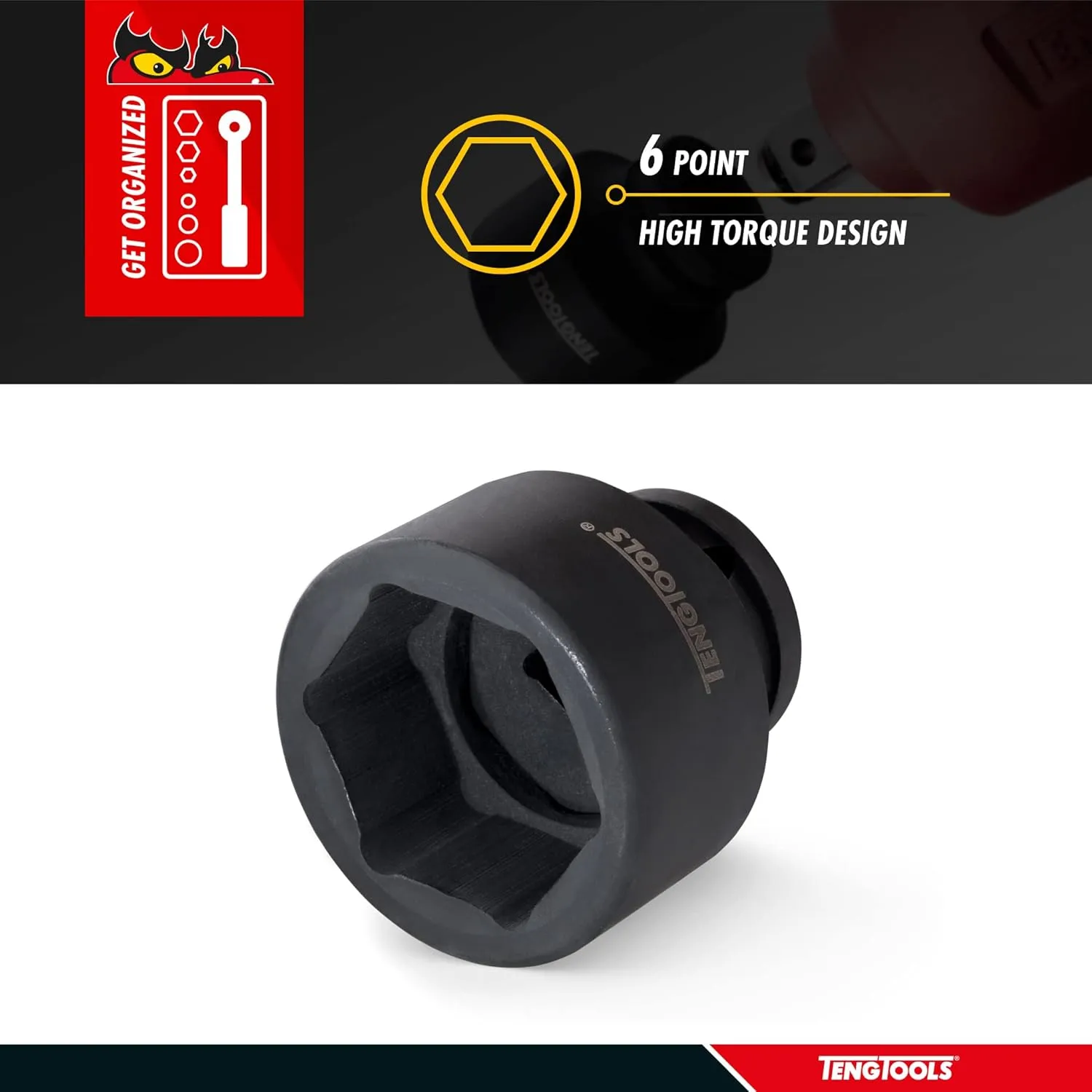 Teng Tools 1-3/16 Inch 6 Point 3/4 Inch Drive SAE Shallow Chrome Molybdenum Impact Socket,Mechanic Tool,Hand Tool - 940138