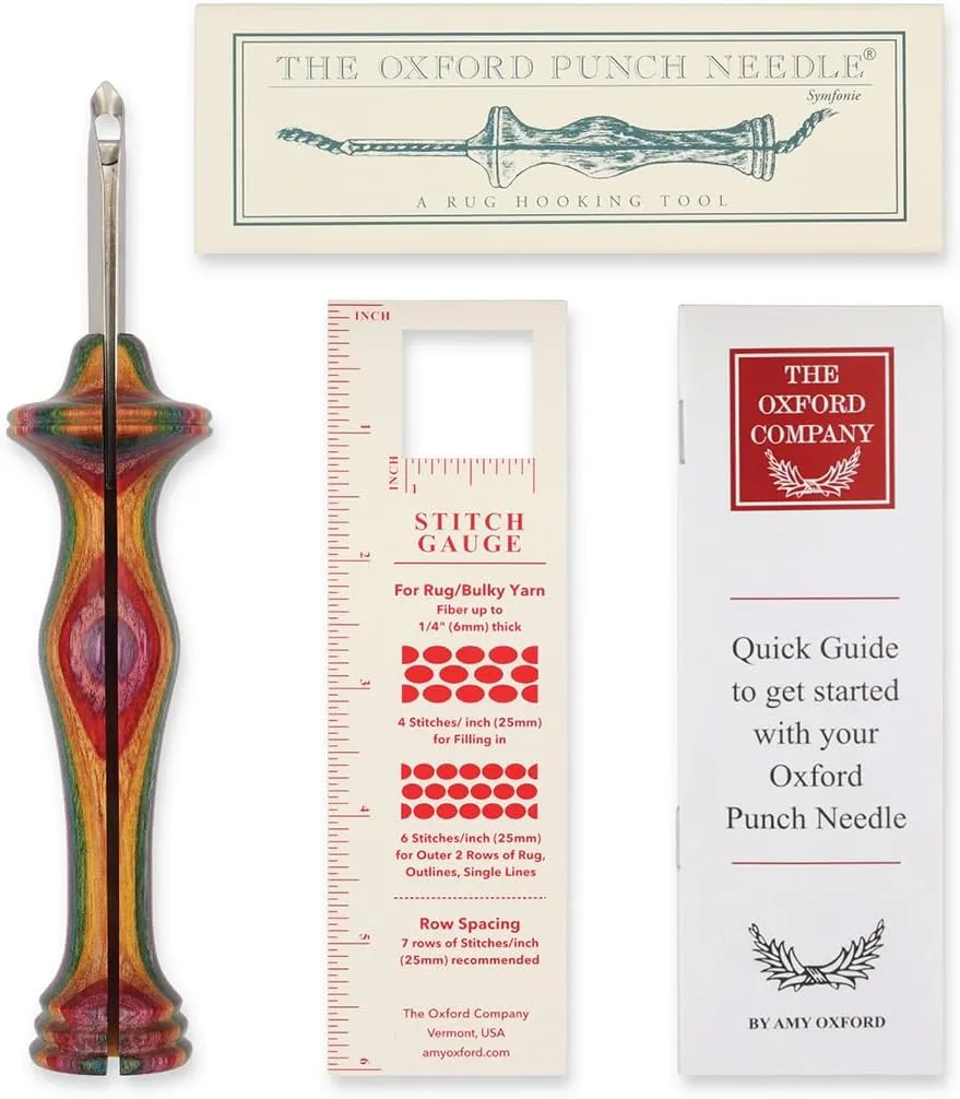 The Oxford Punch Needle #10 (1/4 inch Loop) Regular Point Punch Needle | Patented Design | Ergonomic Colorful Symfonie Wood Handle | Electropolished Steel Tip | Ideal for Rug Hooking
