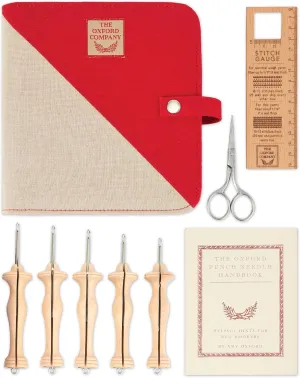 The Oxford Punch Needle Fine Point Set - 5 Sizes | Ergonomically Designed Natural Wood Handle | Electropolished Steel Tip | Ideal for Punch Needle Rug Hooking