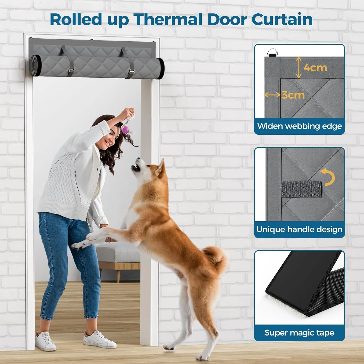 Thermal Insulated Door Curtain Fits Door Size 38 x 83 Inch, Oxford Cloth Thicken Cotton Filled, Curtain Size 41" x 85", Single Piece Door Insulation Blanket Cover for Cold in Winter, Grey