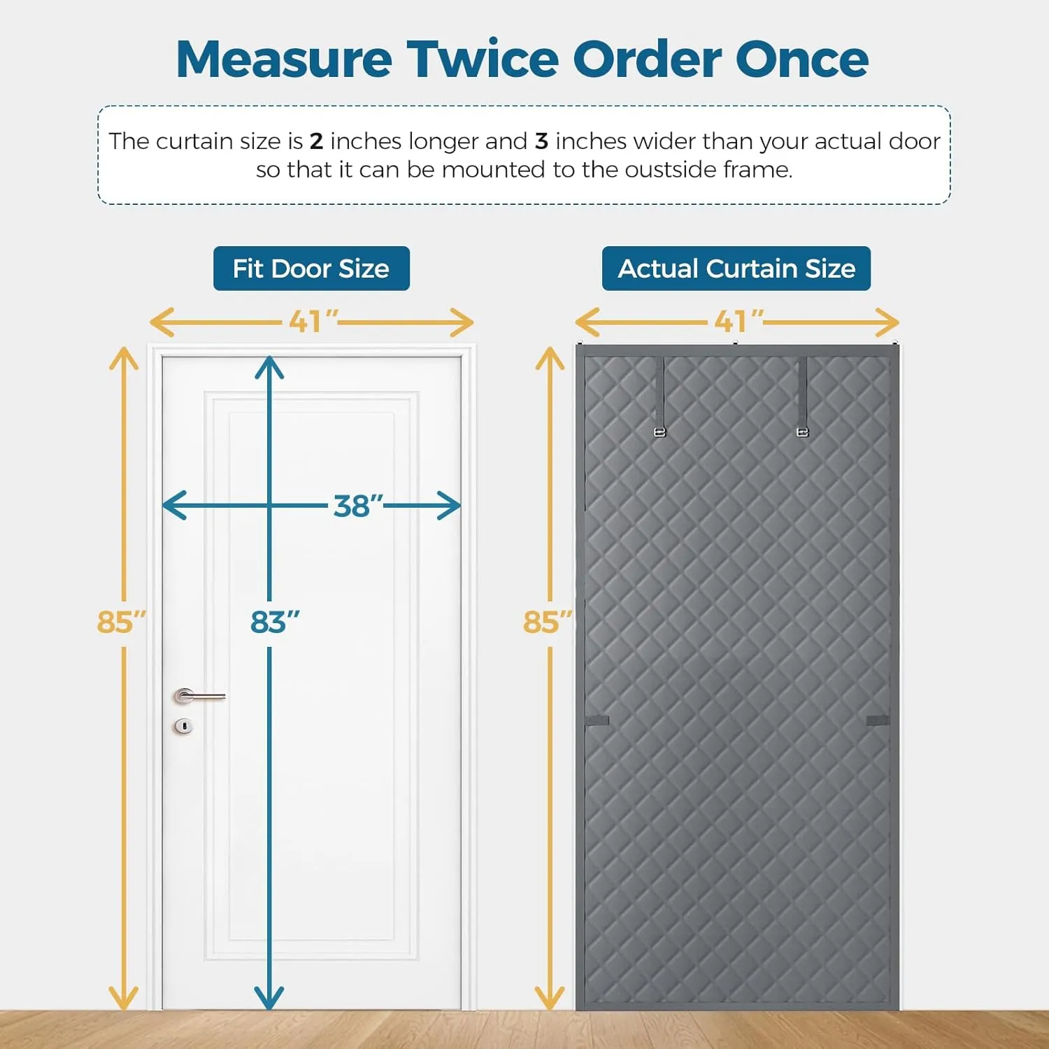 Thermal Insulated Door Curtain Fits Door Size 38 x 83 Inch, Oxford Cloth Thicken Cotton Filled, Curtain Size 41" x 85", Single Piece Door Insulation Blanket Cover for Cold in Winter, Grey