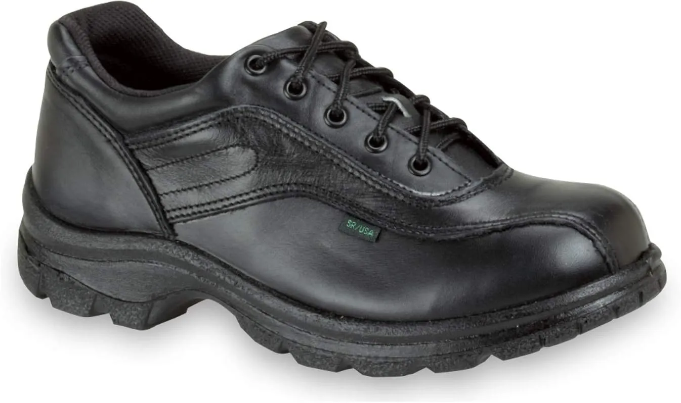 Thorogood Soft Streets Double Track Oxford Work Shoes for Women - Premium Black Leather with Comfort Insole and Slip-Resistant Outsole; Berry Compliant and Postal Certified