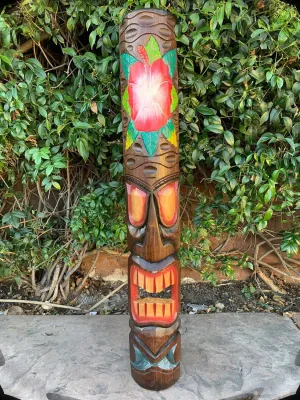Tiki Totem Masks with Habiscus Hand Carved Tropical Bar Patio Decor 39"x 6"in Quality Supplies for Your Perfect Design by CharmingSS