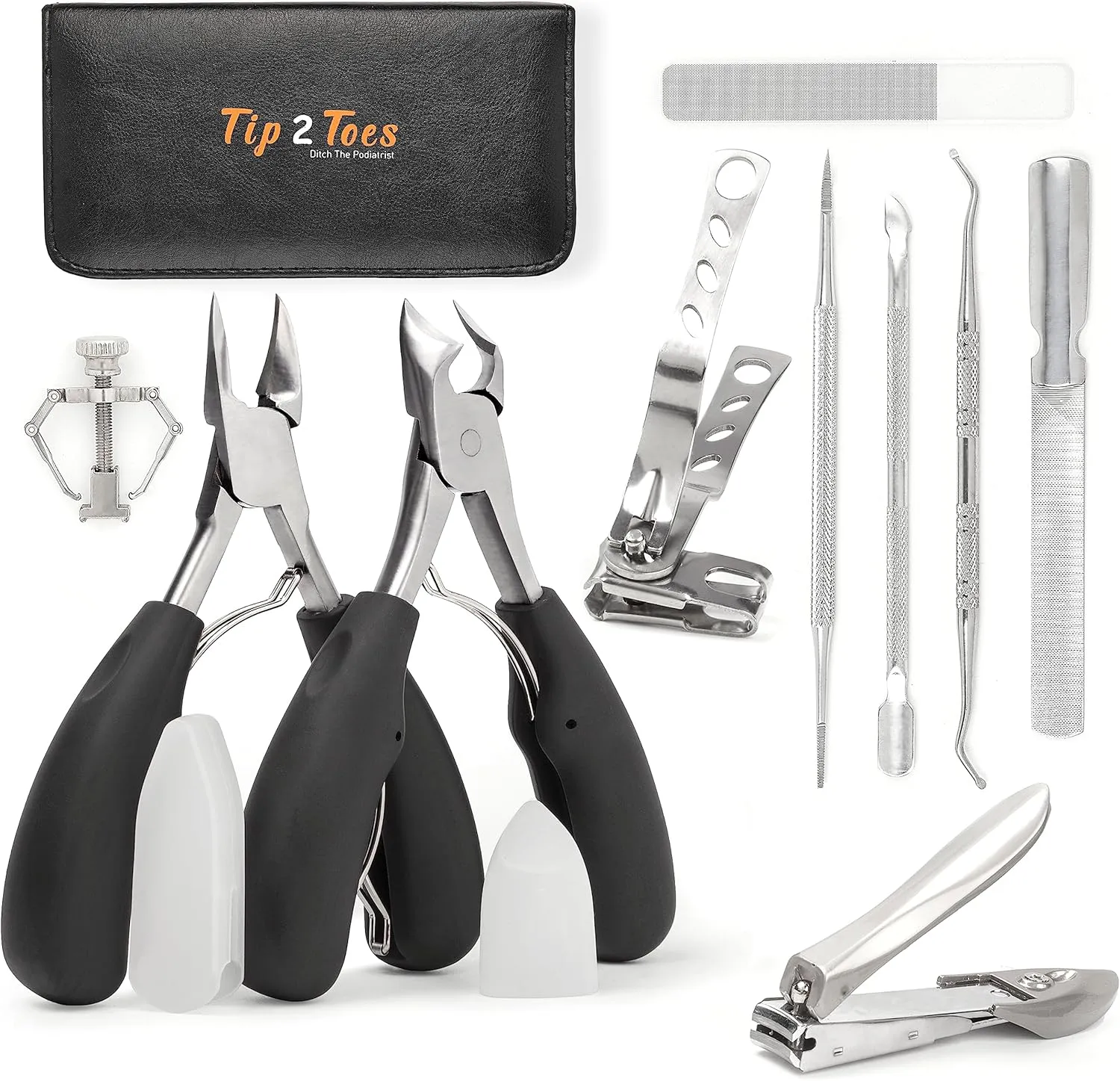 TIP2TOES 10 Pcs Ingrown Toenail Clippers for Seniors Thick Toenails- Heavy Duty Podiatrist Toe Nail Cutter for Men, Professional, and Adults- Easy Grip Handle Stainless Steel Sharp Curved Grooming Kit