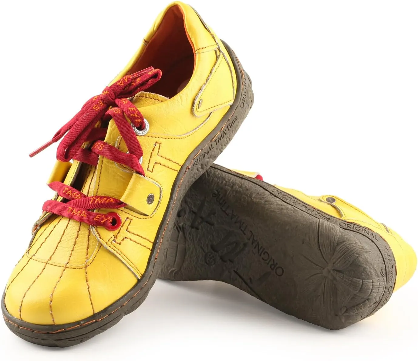 TMA EYES Ladies' Hand-Sewn Thread Genuine Leather Flat Wide-Toe Sports Casual Shoes