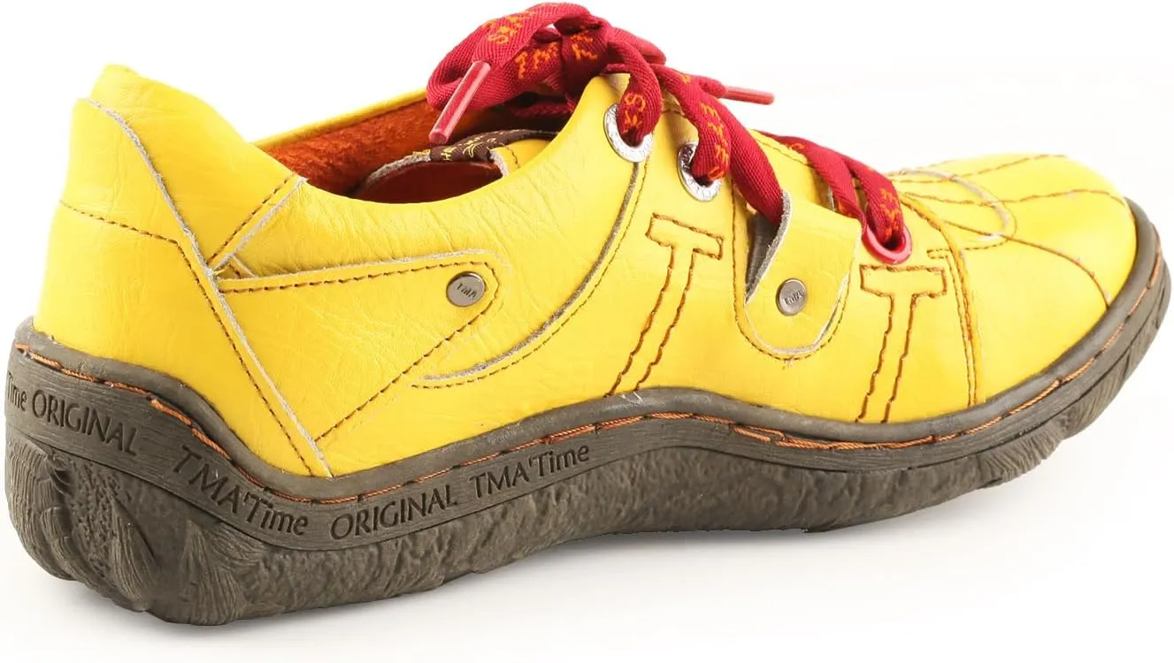 TMA EYES Ladies' Hand-Sewn Thread Genuine Leather Flat Wide-Toe Sports Casual Shoes