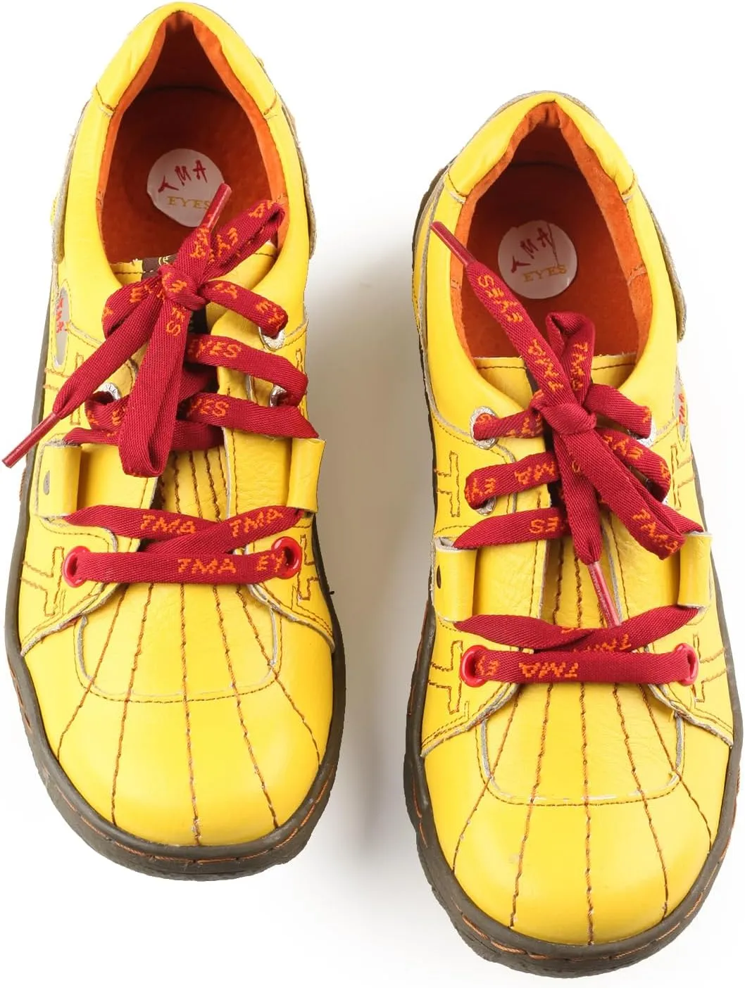 TMA EYES Ladies' Hand-Sewn Thread Genuine Leather Flat Wide-Toe Sports Casual Shoes