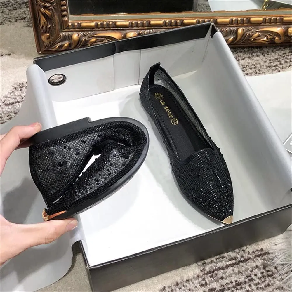 TN TANGNEST Women's Breathable Flats Mesh Flats Shoes Women Slip on Pointed Toe Ballet Flats for Women Comfortable