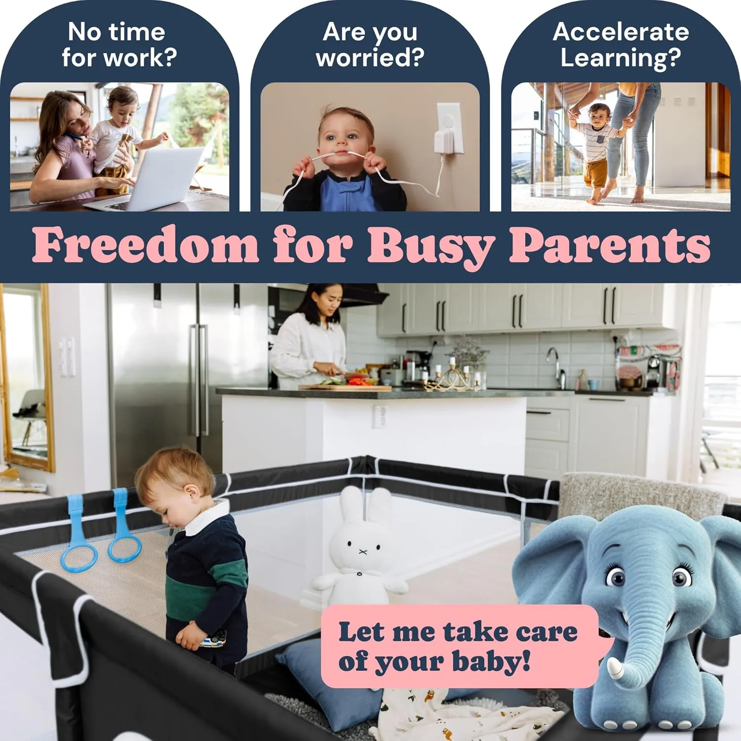 TODALE Baby Playpen for Toddler, Large Baby Playard, Indoor & Outdoor Kids Activity Center with Anti-Slip Base, Sturdy Safety Play Yard with Soft Breathable Mesh, Playpen for Babies(Black,50”×50”)