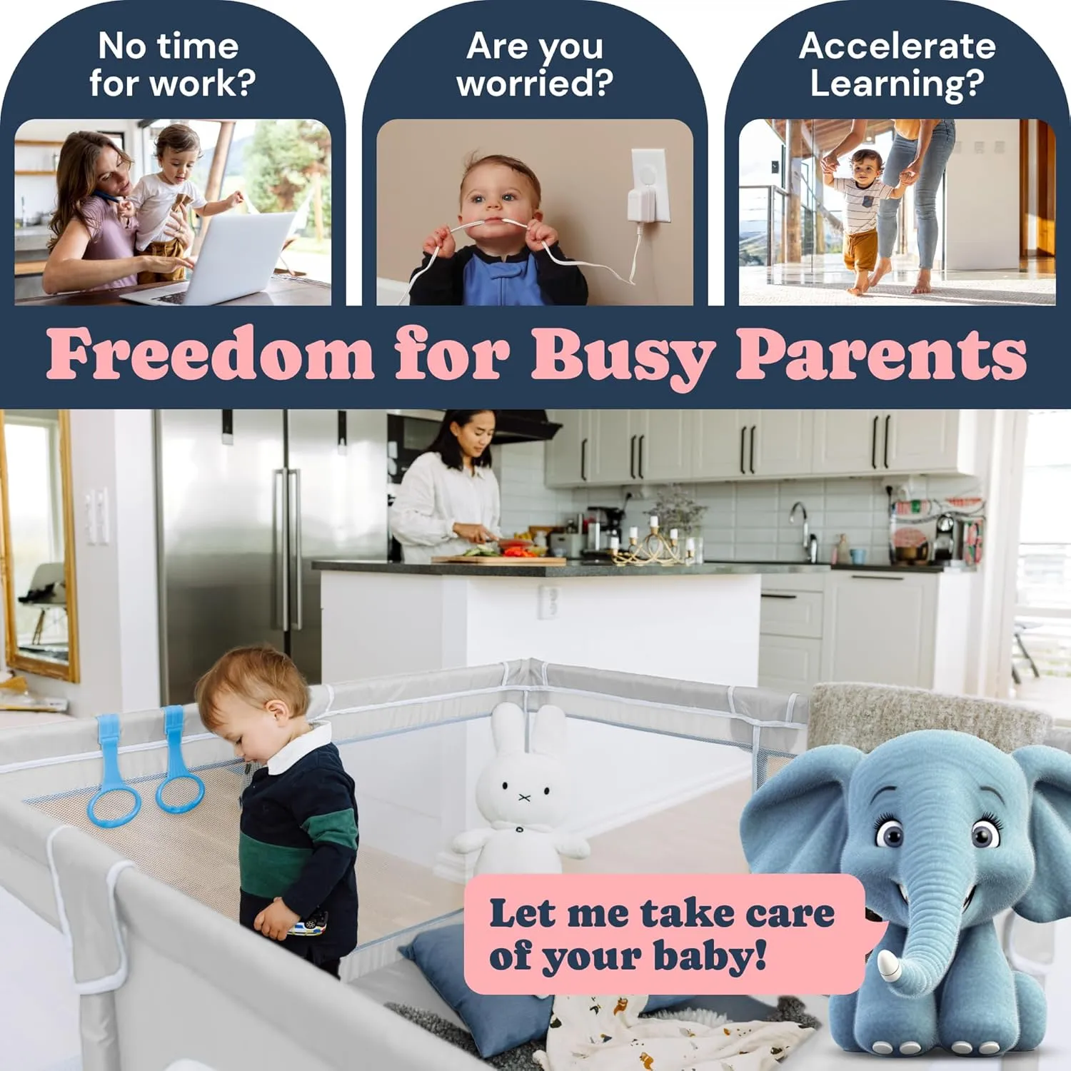 TODALE Baby Playpen, Medium Playpen for Babies and Toddlers, Indoor & Outdoor Kids Activity Center, Kids Safety Play Pens Play (Light Grey, 50x50x27 Inch)