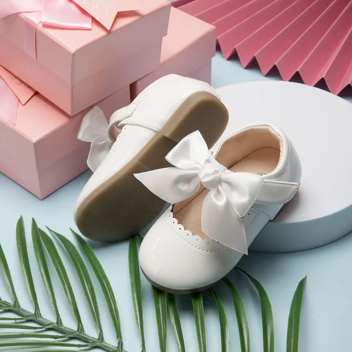 Toddler Girls Mary Jane Dress Shoes - Ballerina Flats for Little Girl Flower Wedding Party Bow Princess Shoes