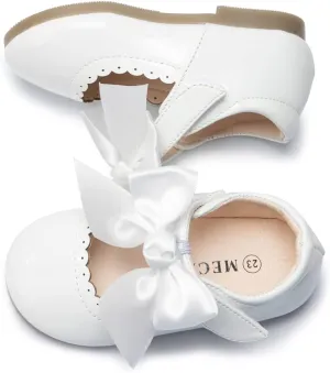 Toddler Girls Mary Jane Dress Shoes - Ballerina Flats for Little Girl Flower Wedding Party Bow Princess Shoes