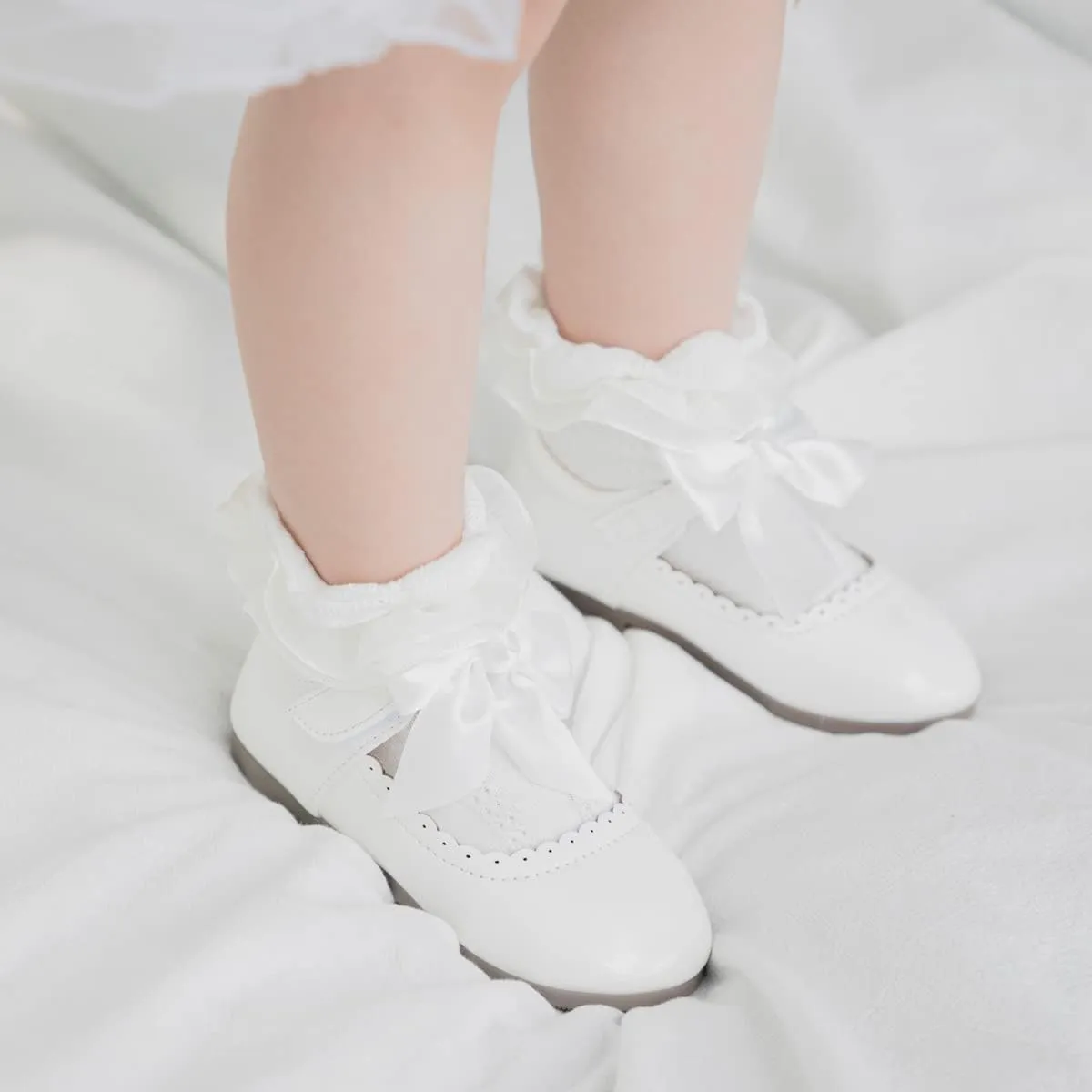 Toddler Girls Mary Jane Dress Shoes - Ballerina Flats for Little Girl Flower Wedding Party Bow Princess Shoes