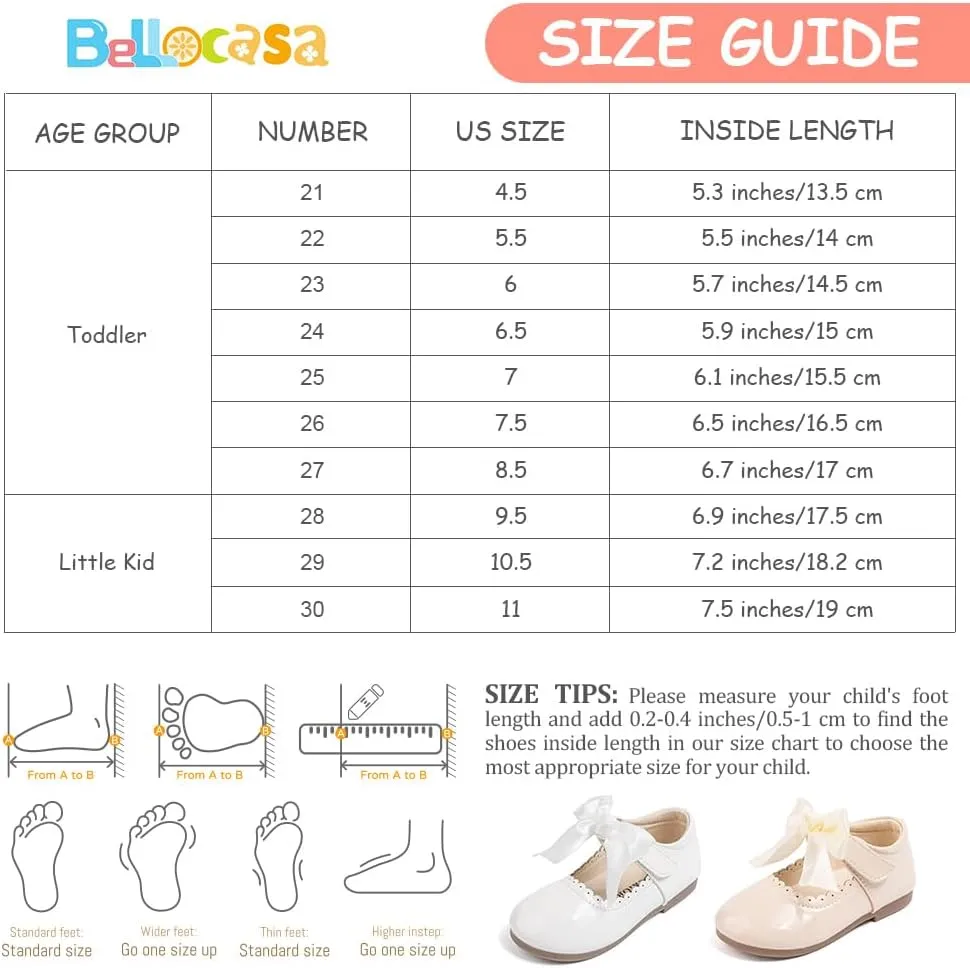 Toddler Girls Mary Jane Dress Shoes - Ballerina Flats for Little Girl Flower Wedding Party Bow Princess Shoes