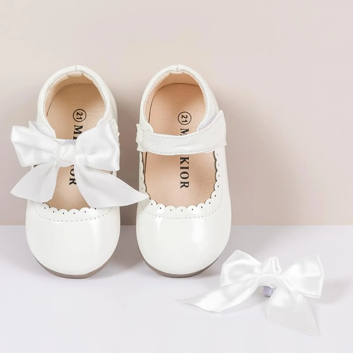 Toddler Girls Mary Jane Dress Shoes - Ballerina Flats for Little Girl Flower Wedding Party Bow Princess Shoes