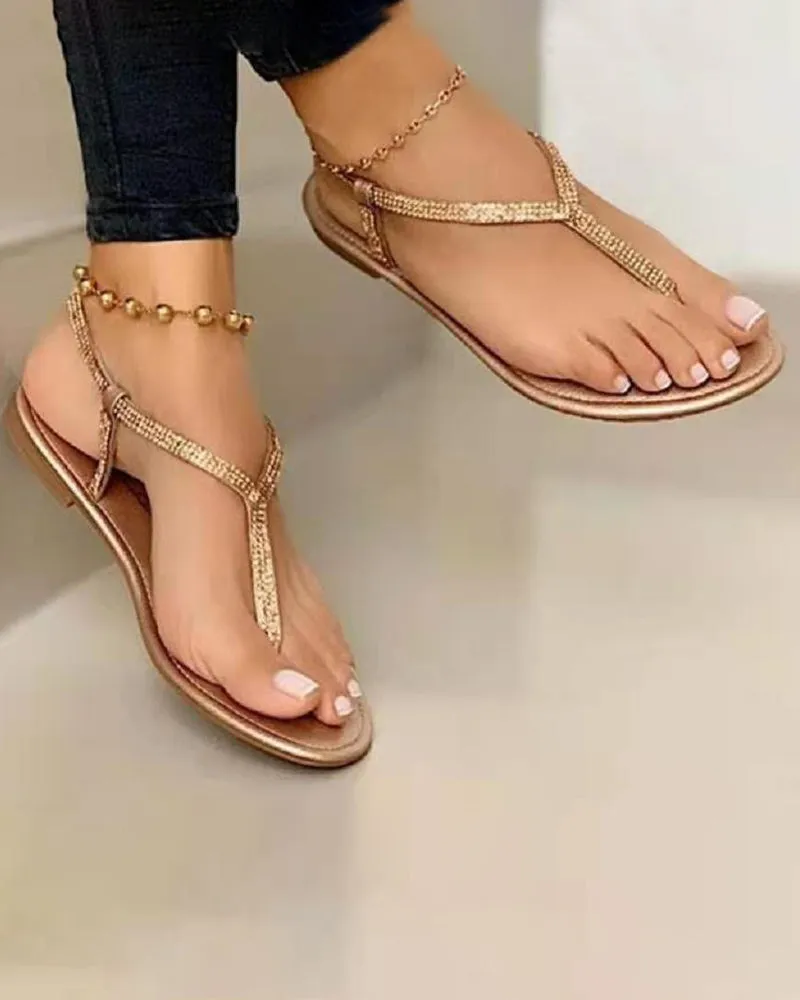 Toe Post Slingback Rhinestone Decor Sandals