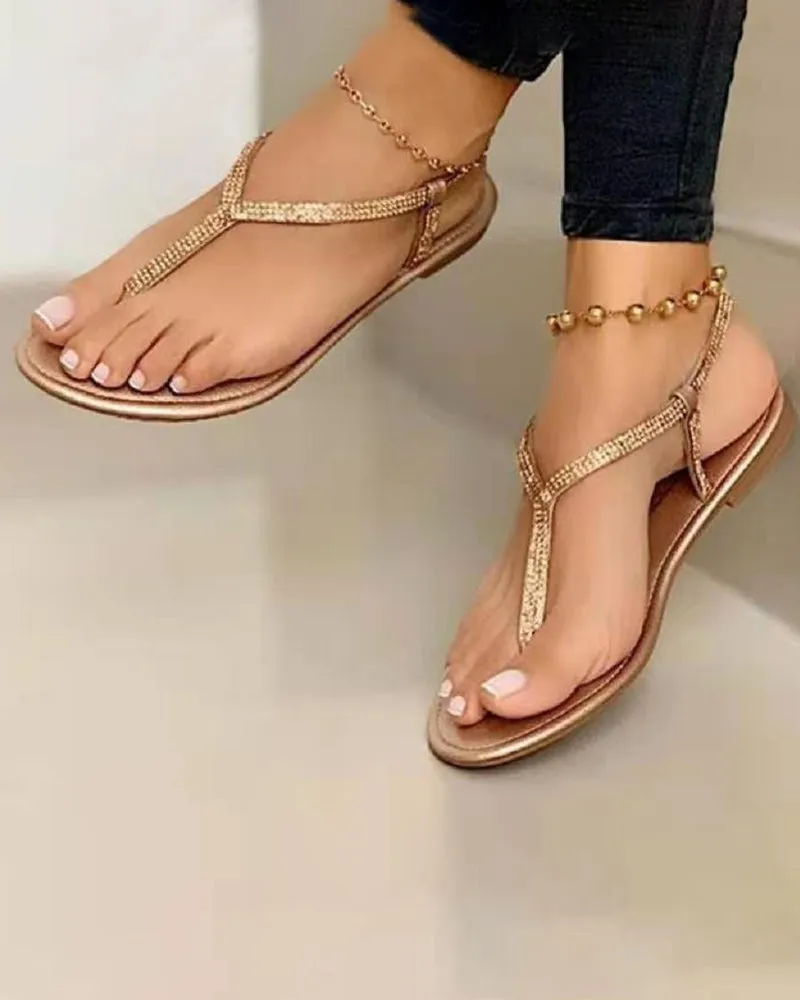 Toe Post Slingback Rhinestone Decor Sandals