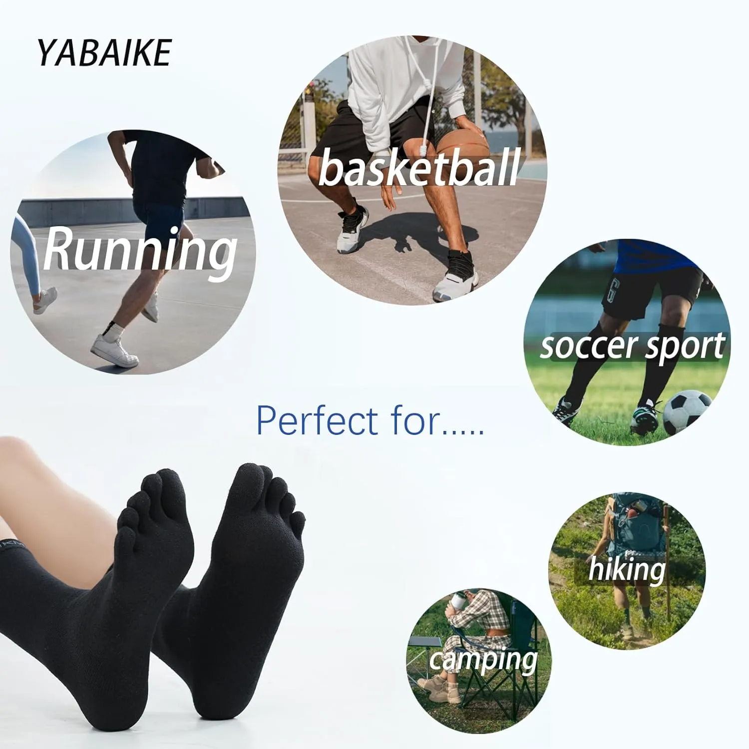 Toe Socks Liner Crew Socks for Men Women Cool-max Running Socks 3 Pairs Five Finger Socks