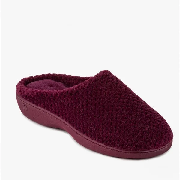 Totes Isotoner POPCORN TERRY Womens Mule Slippers Burgundy