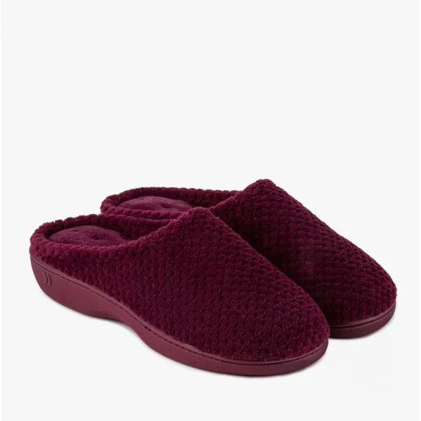 Totes Isotoner POPCORN TERRY Womens Mule Slippers Burgundy