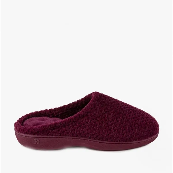 Totes Isotoner POPCORN TERRY Womens Mule Slippers Burgundy