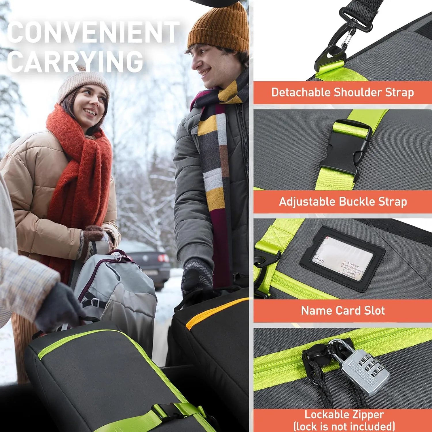 TOURIT Ski Bag for Air Travel - 360° Fully Padded Protection, 900D Oxford Water-Resistant, Independent Storage for Pole, Velcro Strap for Ski, Large Capacity Single Ski Carry Bag for Ski Gear