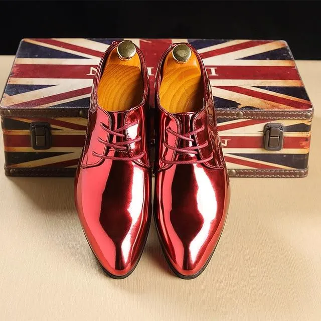 Trend Pointed Toe Men Leather Shoes Fashion Bright Business Shoes C