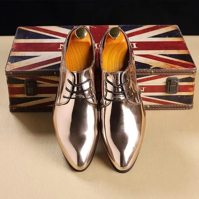 Trend Pointed Toe Men Leather Shoes Fashion Bright Business Shoes C