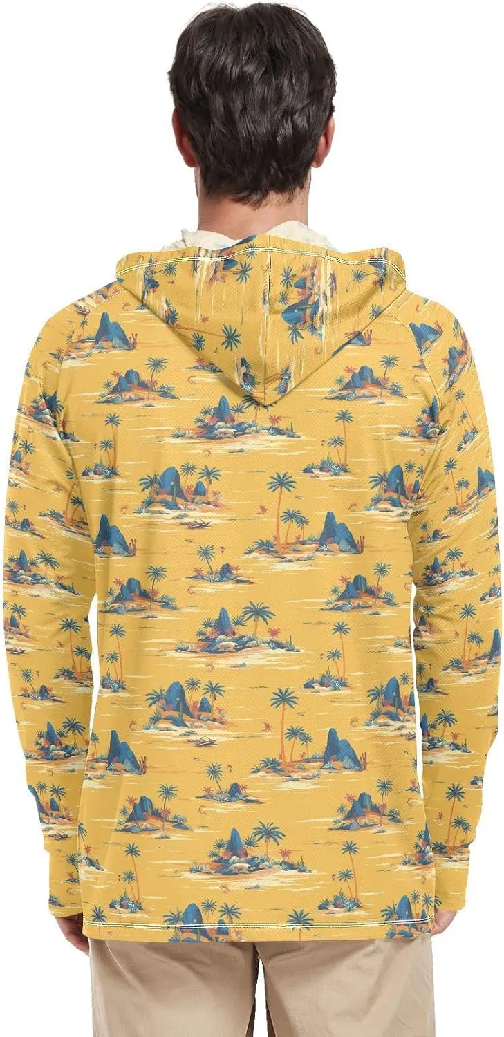 Tropical Island Men's Sun Protection Hoodie Long Sleeve Fishing Shirt UPF 50  Hooded Fishing Shirts Rash Guard Shirts for Men