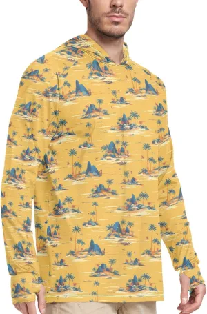 Tropical Island Men's Sun Protection Hoodie Long Sleeve Fishing Shirt UPF 50  Hooded Fishing Shirts Rash Guard Shirts for Men
