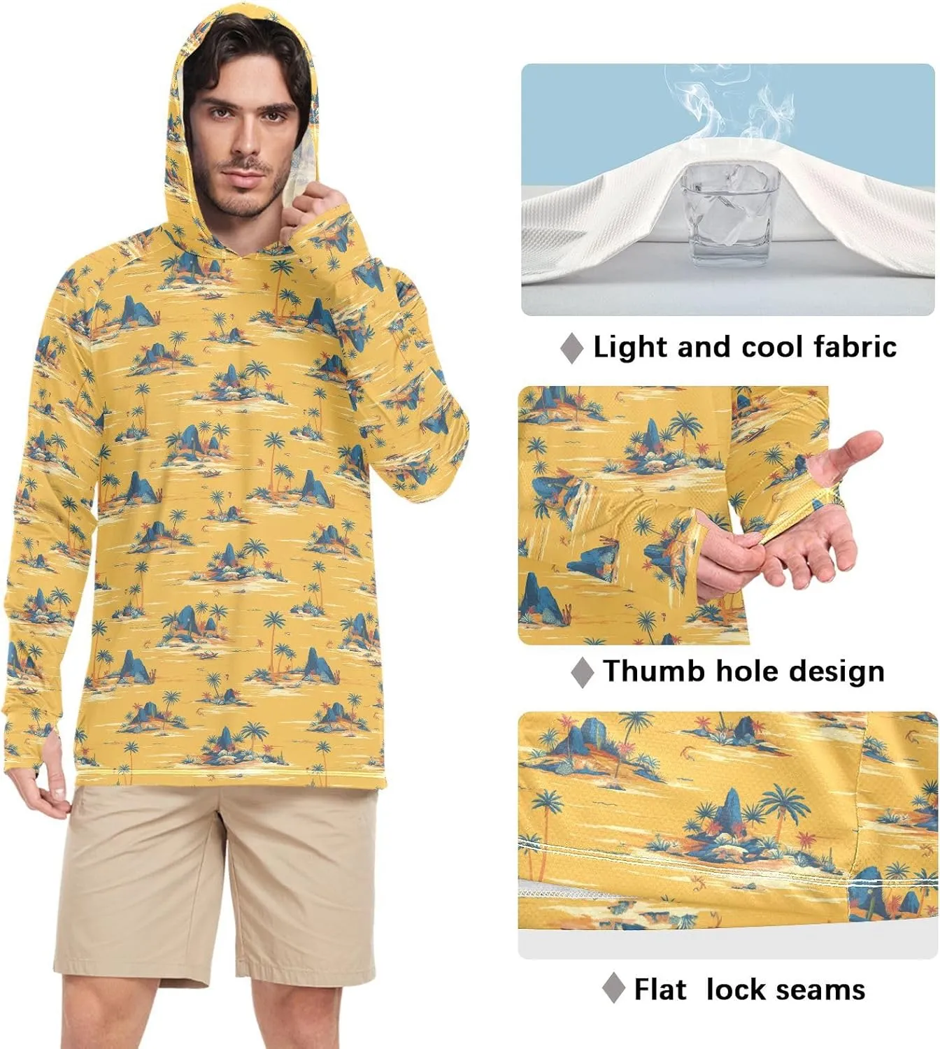 Tropical Island Men's Sun Protection Hoodie Long Sleeve Fishing Shirt UPF 50  Hooded Fishing Shirts Rash Guard Shirts for Men