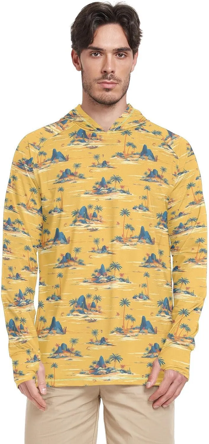 Tropical Island Men's Sun Protection Hoodie Long Sleeve Fishing Shirt UPF 50  Hooded Fishing Shirts Rash Guard Shirts for Men