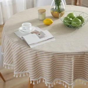 TruDelve Round Tablecloth 70 Inch Beige Striped Cloth Tablecloths Fall Tablecloths Outdoor Table Cloth Round Cover (Beige,70",Round)