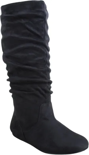 TZ Lily-01 Women's Pull Up Closed Round Toe Flat Heel Slouchy Mid-Calf Casual Boots