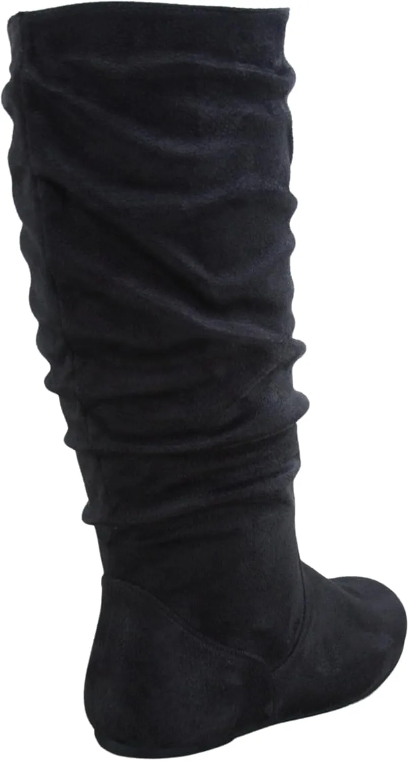 TZ Lily-01 Women's Pull Up Closed Round Toe Flat Heel Slouchy Mid-Calf Casual Boots