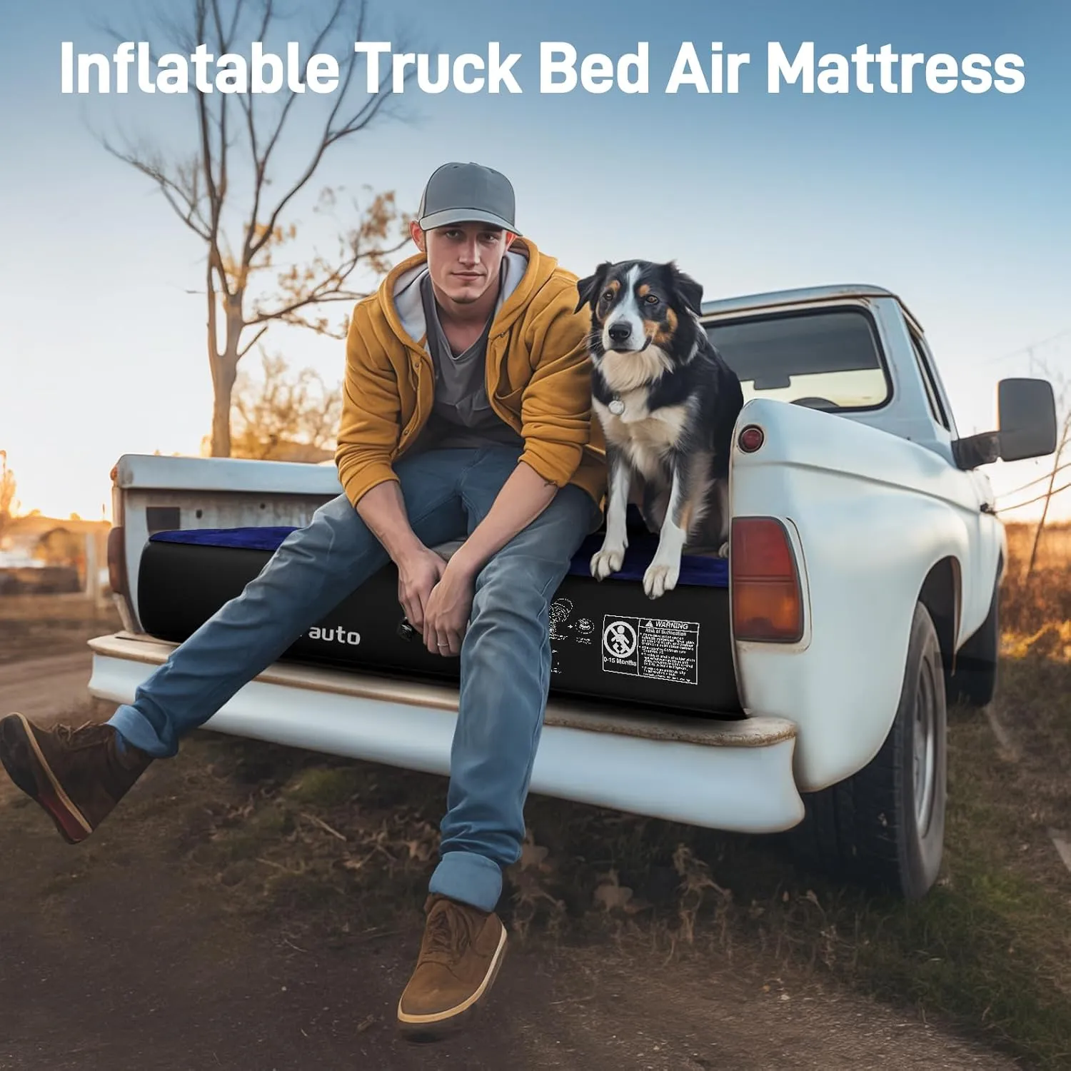 Umbrauto Truck Bed Air Mattress for 5.5'-5.8' Full Size Short Truck Beds, Inflatable Pickup Truck Sleeping Pad for Outdoor Camping with Pump and Pillows, Cruise Navy