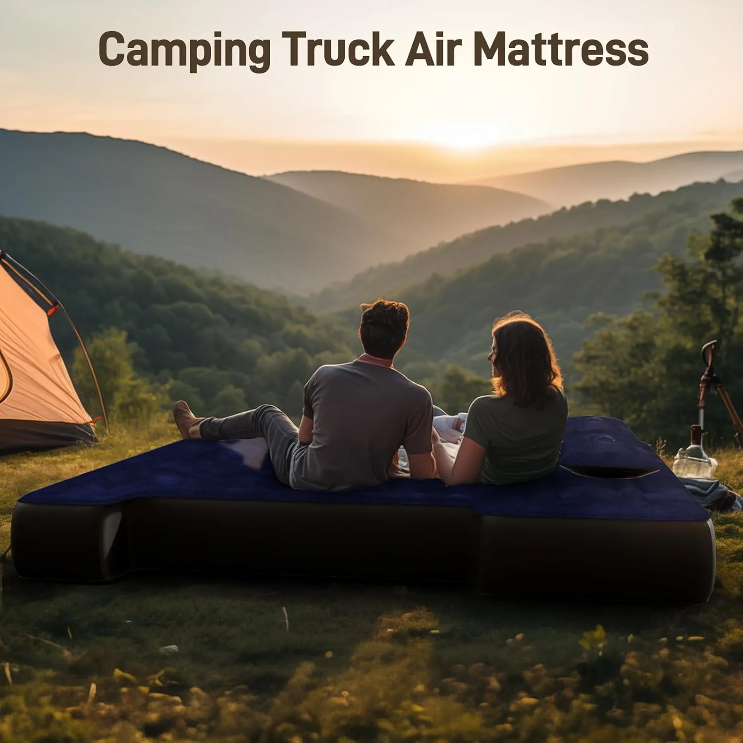 Umbrauto Truck Bed Air Mattress for 5.5'-5.8' Full Size Short Truck Beds, Inflatable Pickup Truck Sleeping Pad for Outdoor Camping with Pump and Pillows, Cruise Navy