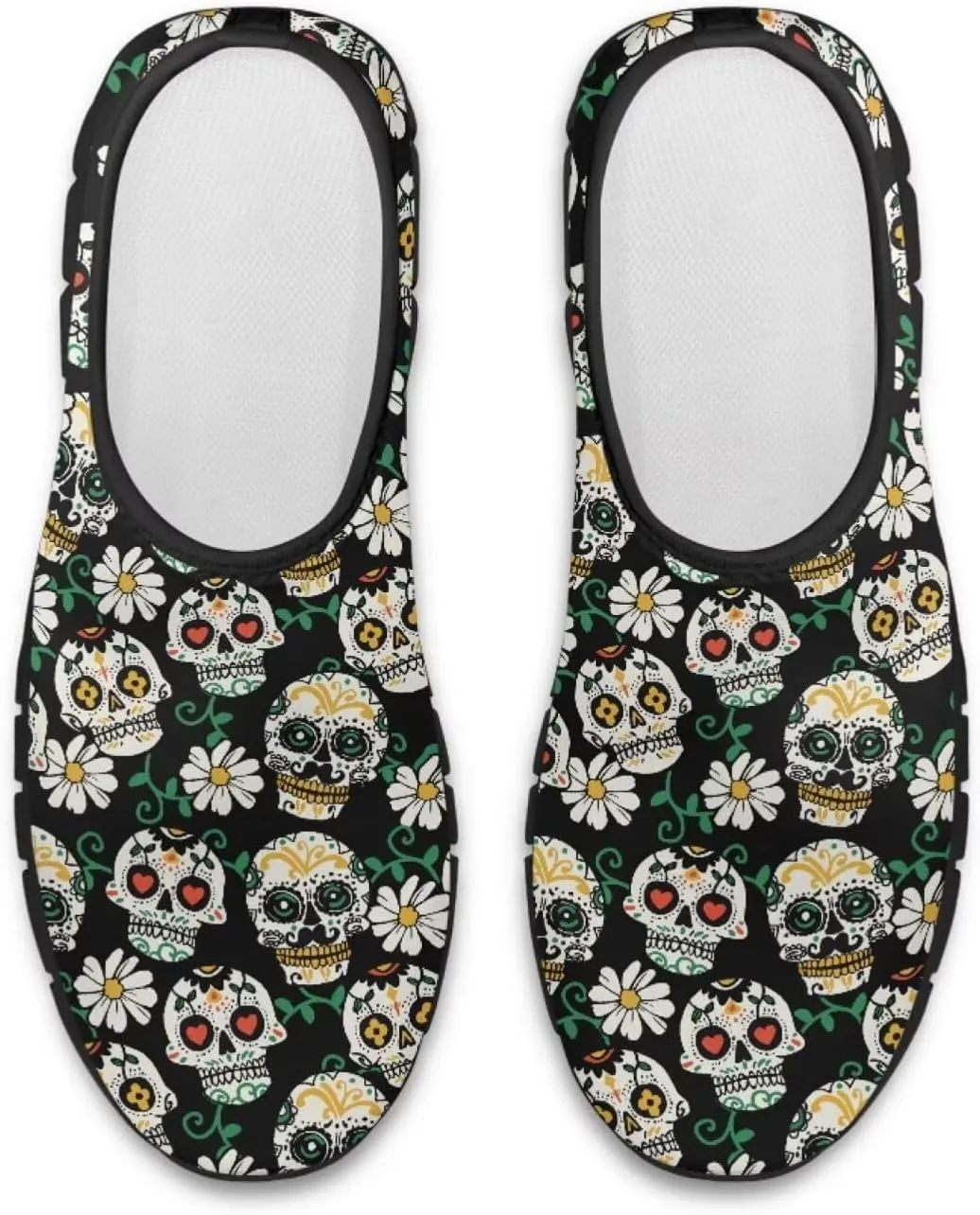 UNICEU Skull Print Slip On Shoes for Women Casual Breathable Low Top Sneakers Non-Slip Lightweight Walking Footwear