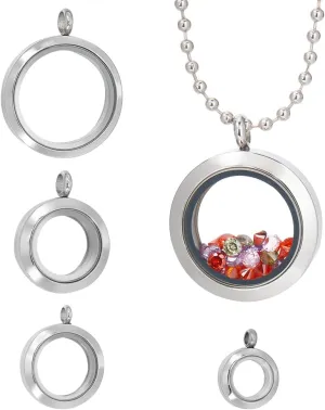 UNICRAFTALE 4Pcs 4 Sizes Living Memory Stainless Steel Crystal Photo Frame Locket Pendants Flat Round Floating Charm with Glass DIY Accessories for Jewelry Necklace Making