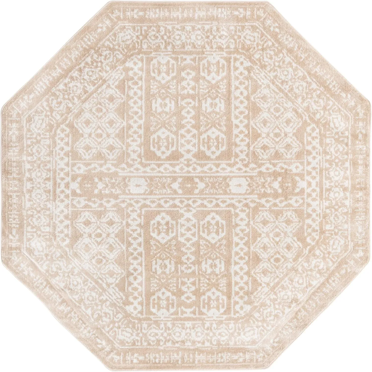 Unique Loom Oxford Collection Area Rug - Magdelan (7' 1" Octagon, Beige/ Ivory)